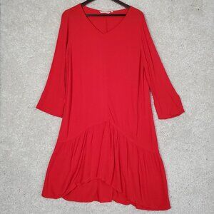 Soft Surroundings Women Gauzy Long Sleeve Dress Size Medium Red‎ Flowy Lagenlook